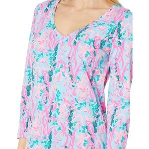 Lilly Pulitzer Tessa Dress Seaweed Samba V Neck 3/4 Sleeve Cotton size small